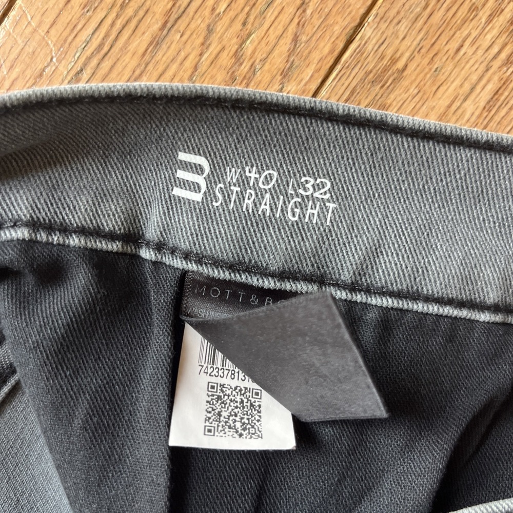 Mott & Bow Jeans‎ Mens 40x26 Gray Straight Stone Stretch Medium Wash - Hemmed - Picture 3 of 9